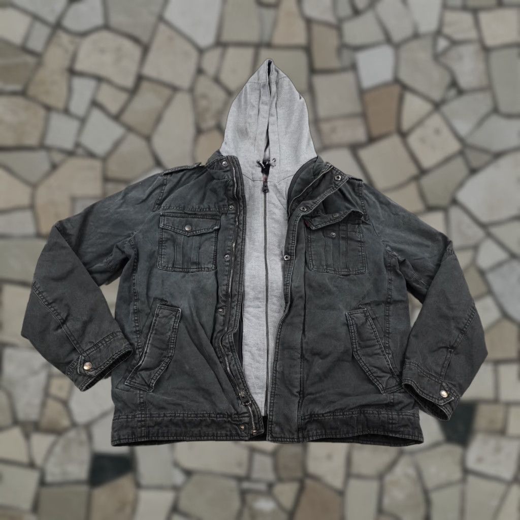 Levi's Jacket Mens M Gray Hooded Sherpa Lined Canvas Bomber Work Coat