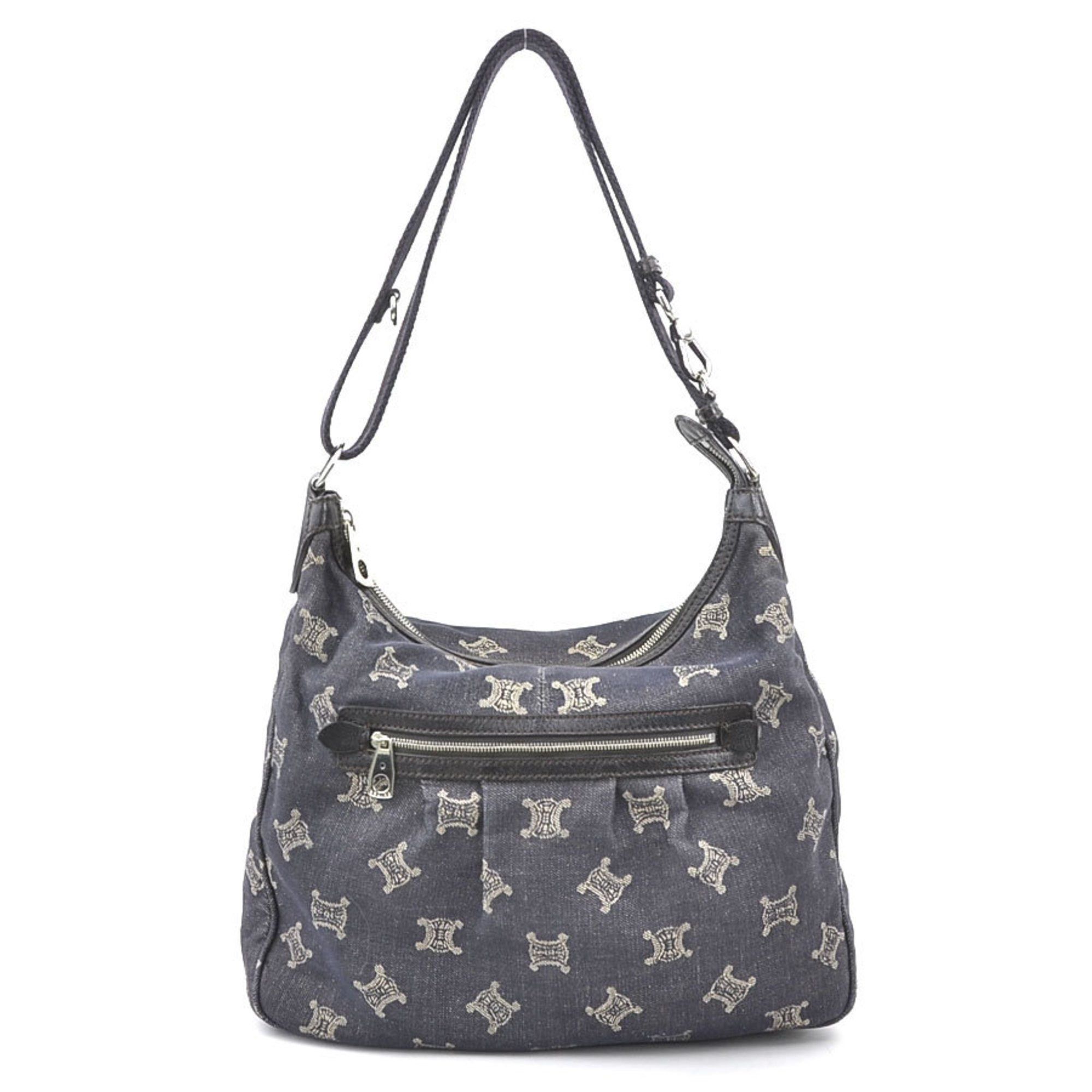 Celine Shoulder Bag Denim Indigo Blue Silver Women's E60351G