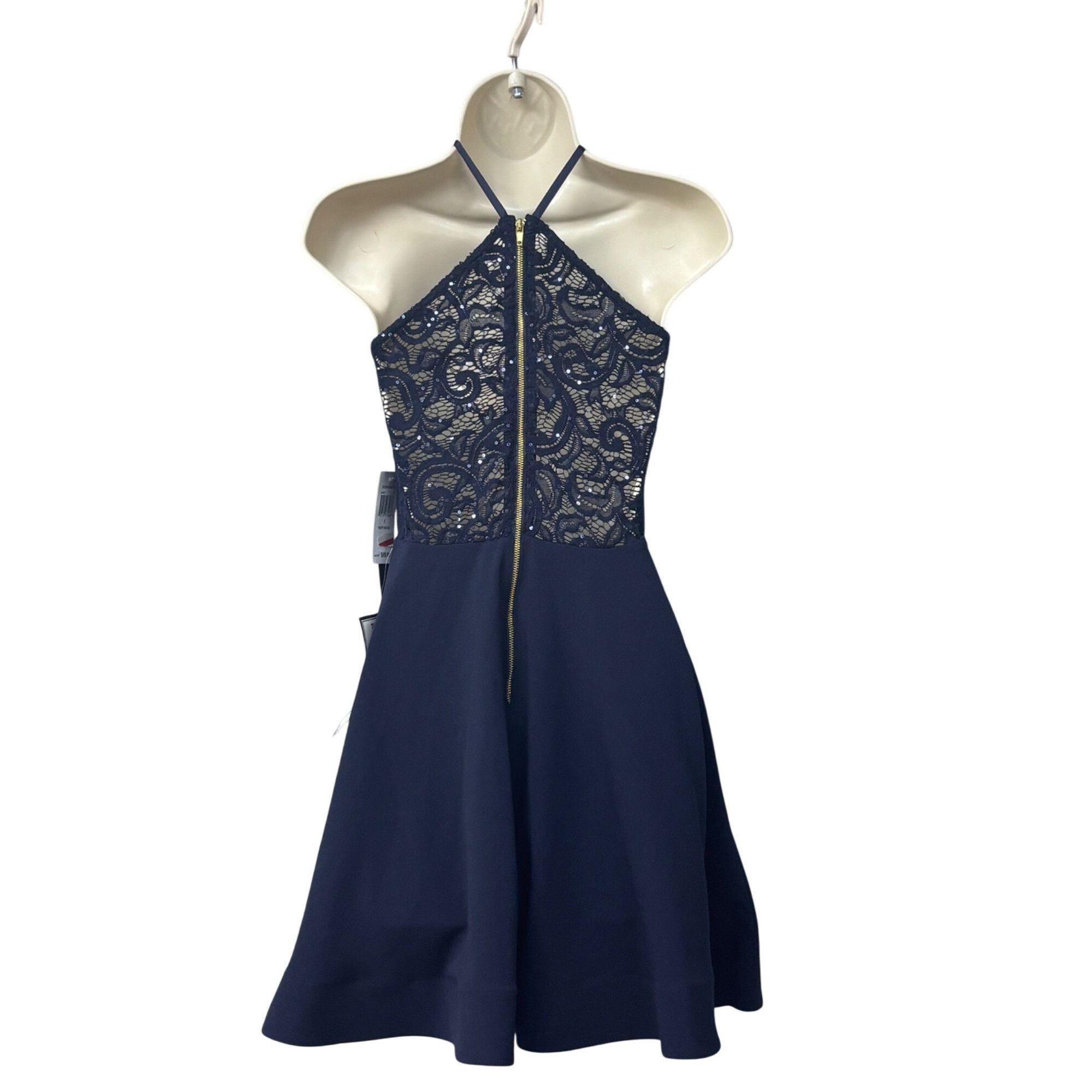 Other Sequin Hearts Juniors' Sequined Lace-Back Scuba Dress, Navy, Size ONE SIZE - 3 Thumbnail
