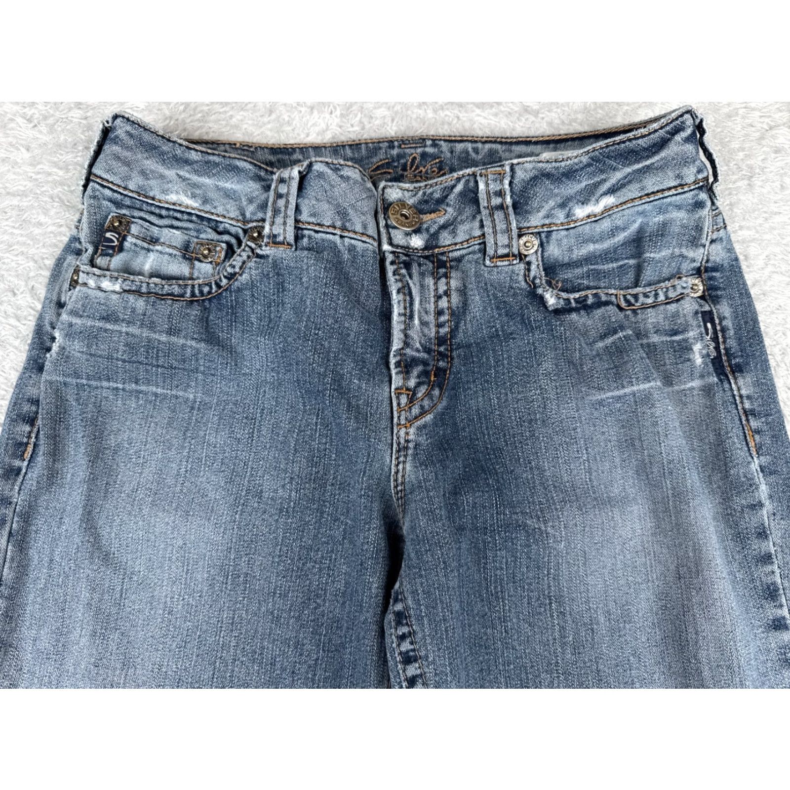 Silver Jeans Co. Silver Jeans Suki Womens Jeans Bootcut 30x29 Blue Denim Distressed Cotton Regular 5-Pocket Pocket Style MId Rise - Silver Jeans Size 30" / US 8 / IT 44 - 4 Thumbnail
