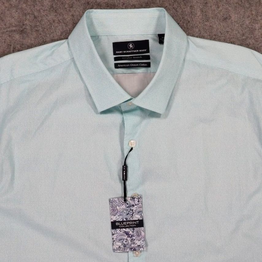 Hart Schaffner Marx Hart Schaffner Marx Button Down Shirt Mens XXL Light Blue Paisley Cotton Short Sleeve NWT Size US XXL / EU 58 / 5 - 3 Thumbnail