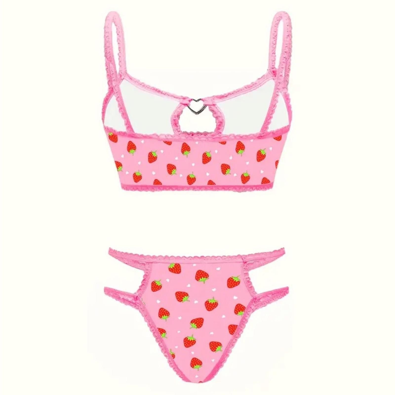 Designer Pink Strawberry Print Lingerie Set NWT Size ONE SIZE - 2 Thumbnail