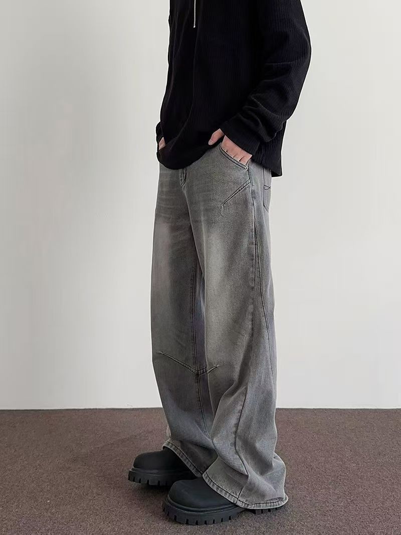 Jean Men's grey casual vintage distressed wide-leg jeans Size US 32 / EU 48 - 2 Thumbnail