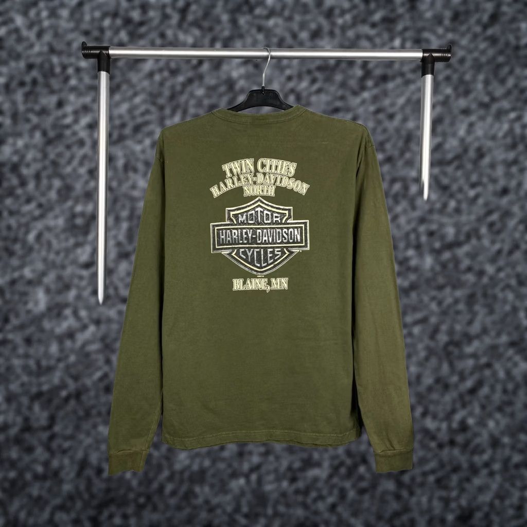Harley Davidson Harley-Davidson T-Shirt Long Sleeve Mens L Vintage Olive 2006 Graphic Print Crew Neck Ombre? Size US L / EU 52-54 / 3 - 1 Thumbnail