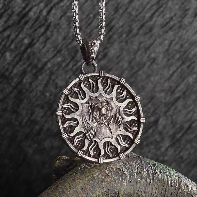 Jewelry × Vintage Domineering Bear Head Sun God Pendant Necklace Size ONE SIZE - 1 Thumbnail