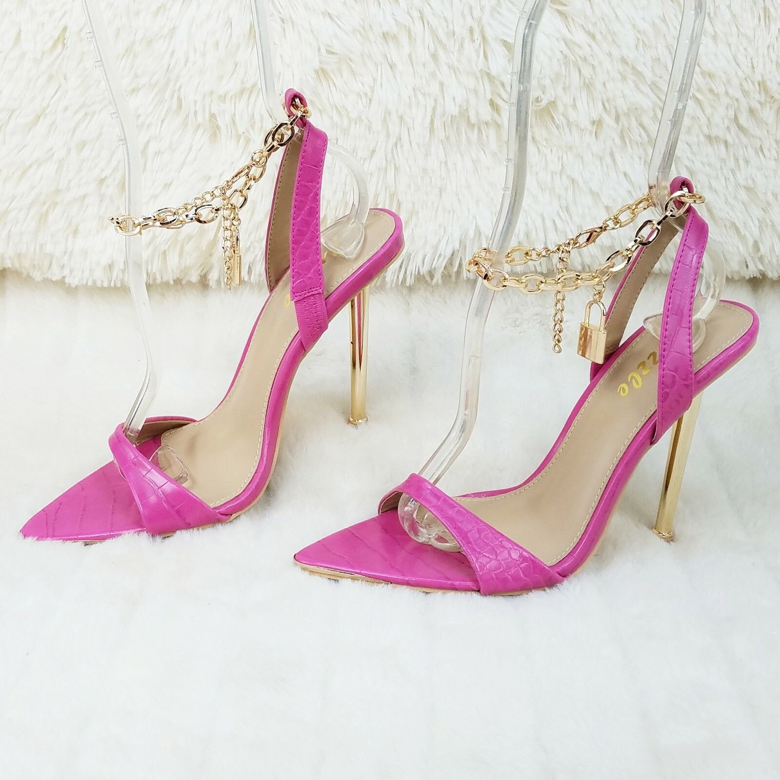 Other Nicely Pad Lock Chain Strap High Heels Metal Toe Tip Shoes F Size US 9 / IT 39 - 4 Thumbnail