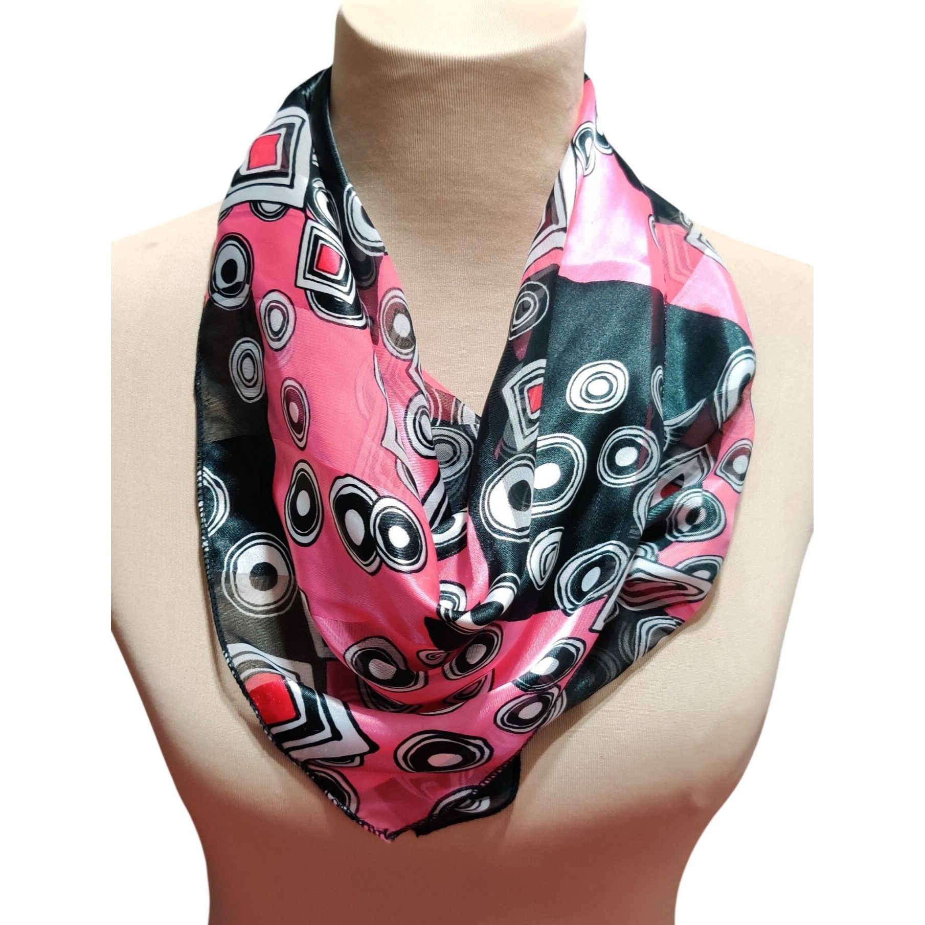 Other Womens Scarf Pink Black Geometric Print Lightweight Sheer Sq Size ONE SIZE - 2 Thumbnail