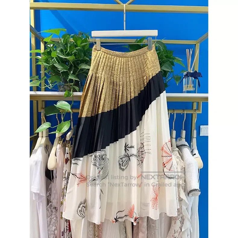 Dries Van Noten Dries Van Noten Silk Metal Yarn Pleated Midi Skirt Size 34" / US 12 / IT 48 - 1 Thumbnail