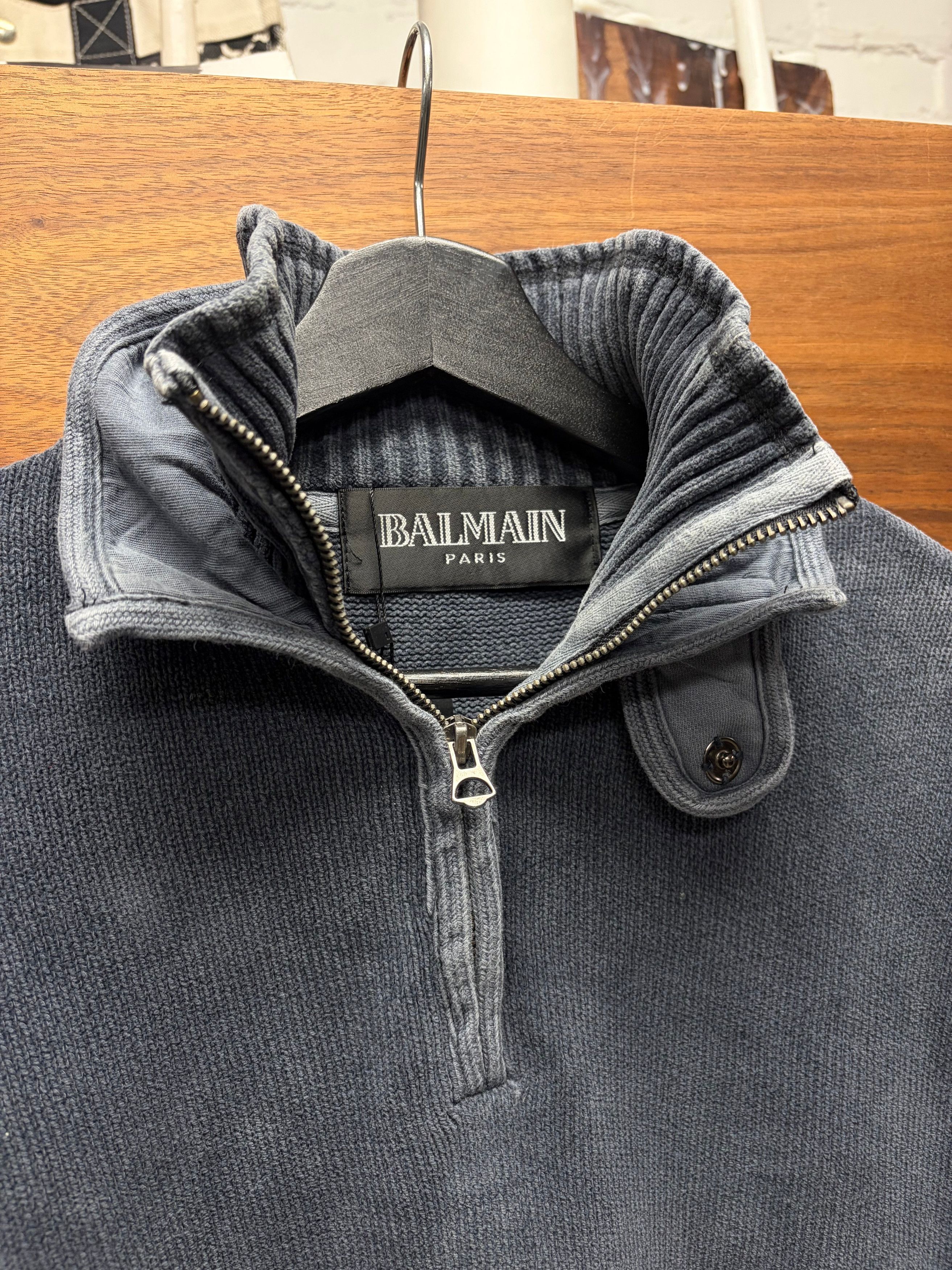 Balmain Balmain Quarter Zip ‘Double Layered Collar’ Ribbed Knit Sweater Size US L / EU 52-54 / 3 - 2 Thumbnail