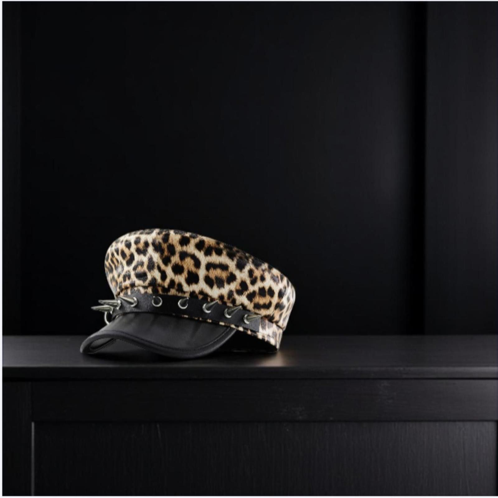 Other Leather Leopard Print Spiked Beret Size ONE SIZE - 2 Thumbnail