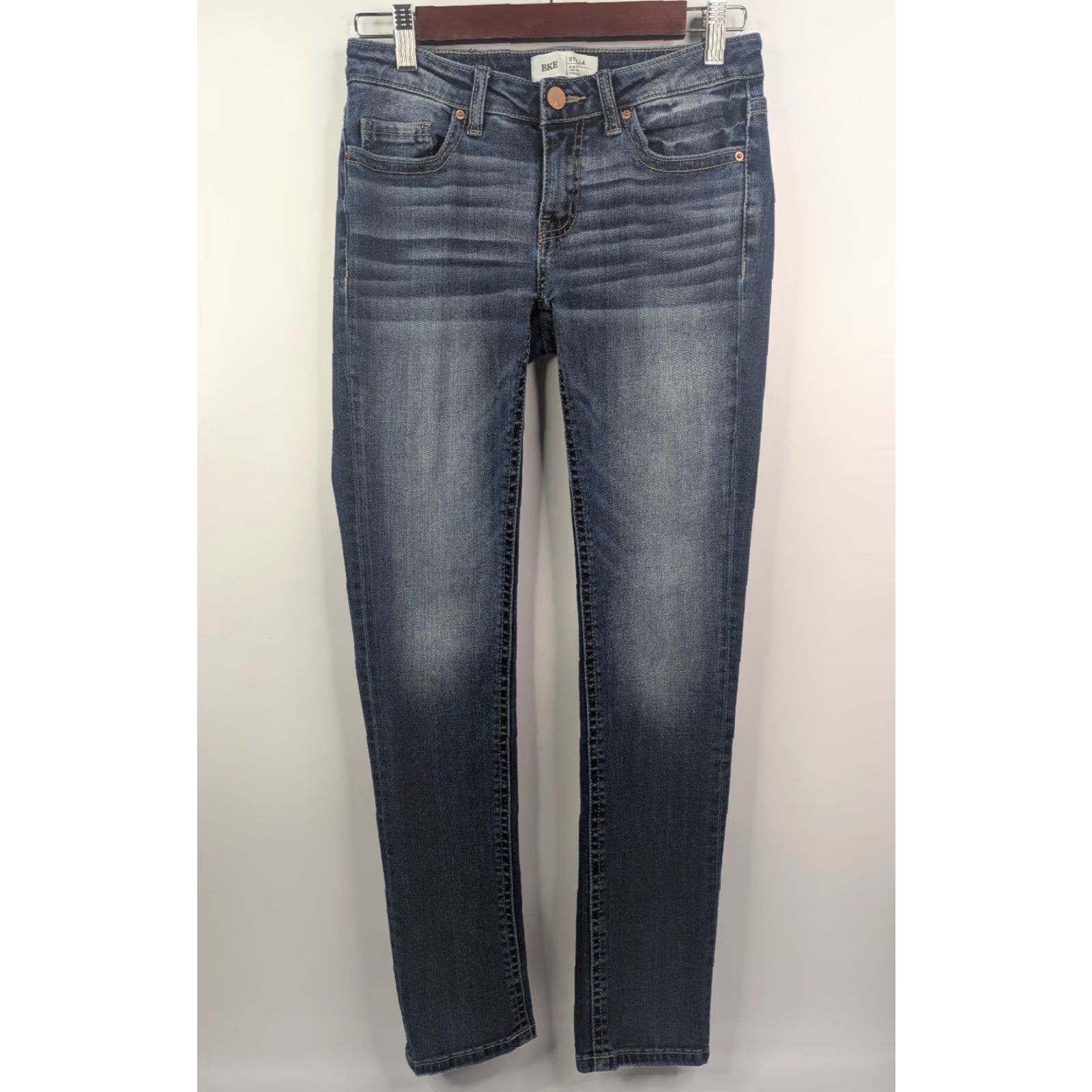 Vintage BKE Stella Slim Fit Low Rise Jeans Womens Blue 27x31.5 Denim Distressed Logo 5-Pocket Straight Vintage No Size 27" / US 4 / IT 40 - 3 Thumbnail