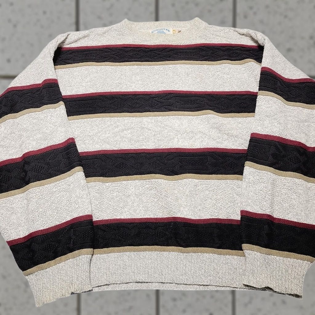 Vintage VINTAGE Hampton Bay Sweater Mens Large Beige Striped Grandpa Made In USA 90's Geometric Knit Cotton Pullover Round Neck Long Sleeve Casual Mens Size US L / EU 52-54 / 3 - 1 Thumbnail