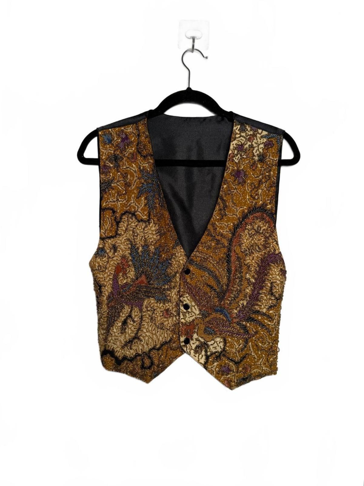 Unknown London Vintage Embroidered Beaded Patterned Vest with Satin Back Size ONE SIZE - 1 Thumbnail