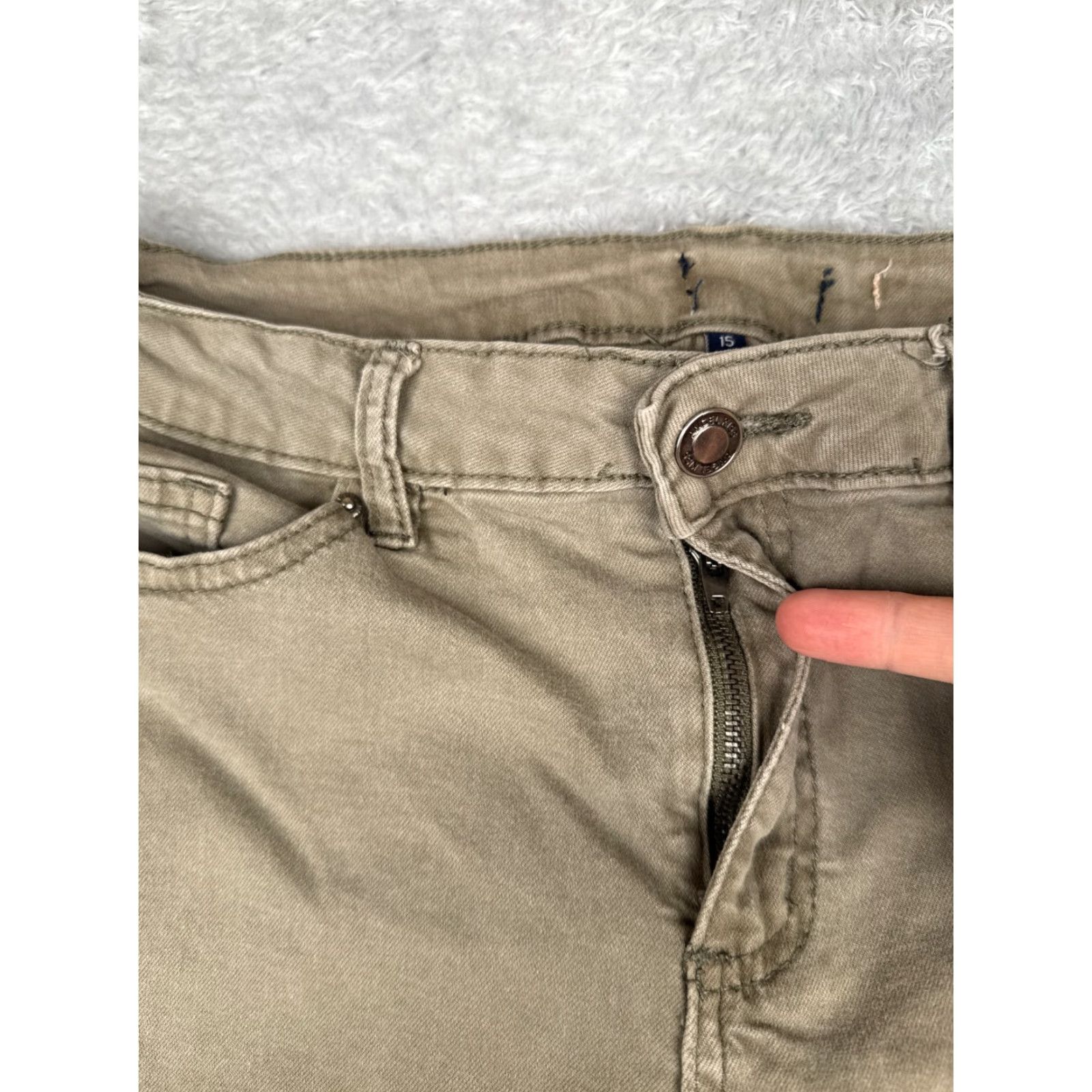 Vintage Angel Kiss Jeans Juniors 15 Beige Distressed Skinny Denim 30x25 - Women's Size 36" / US 14 / IT 50 - 5 Thumbnail