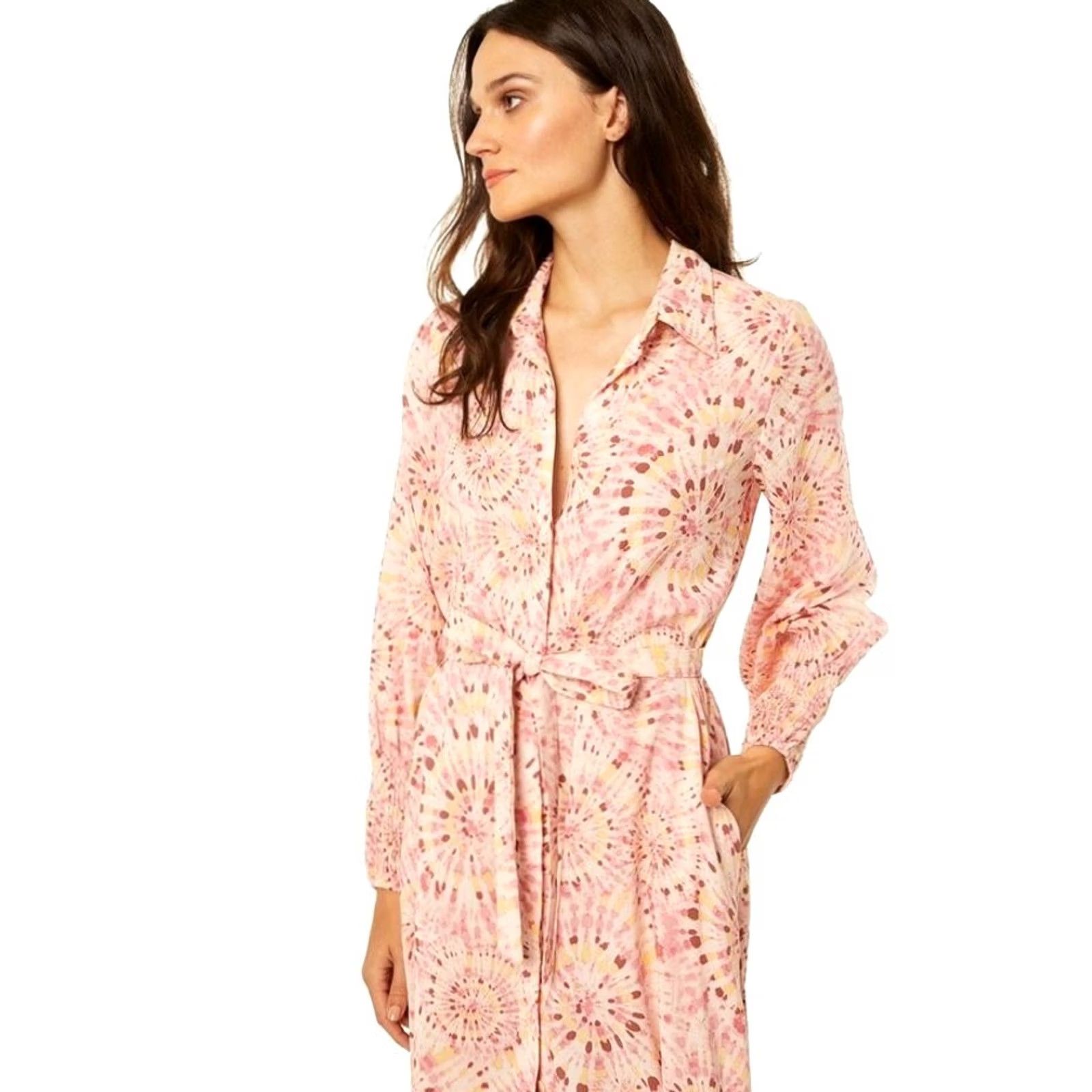 MISA Los Angeles MISA Los Angeles Bettina Belted Floral Shirtdress Rose Lemonade Women's S Button Closure, Long Sleeve, Lightweight, Pockets, Cotton Blend, NWT Size S / US 4 / IT 40 - 4 Thumbnail