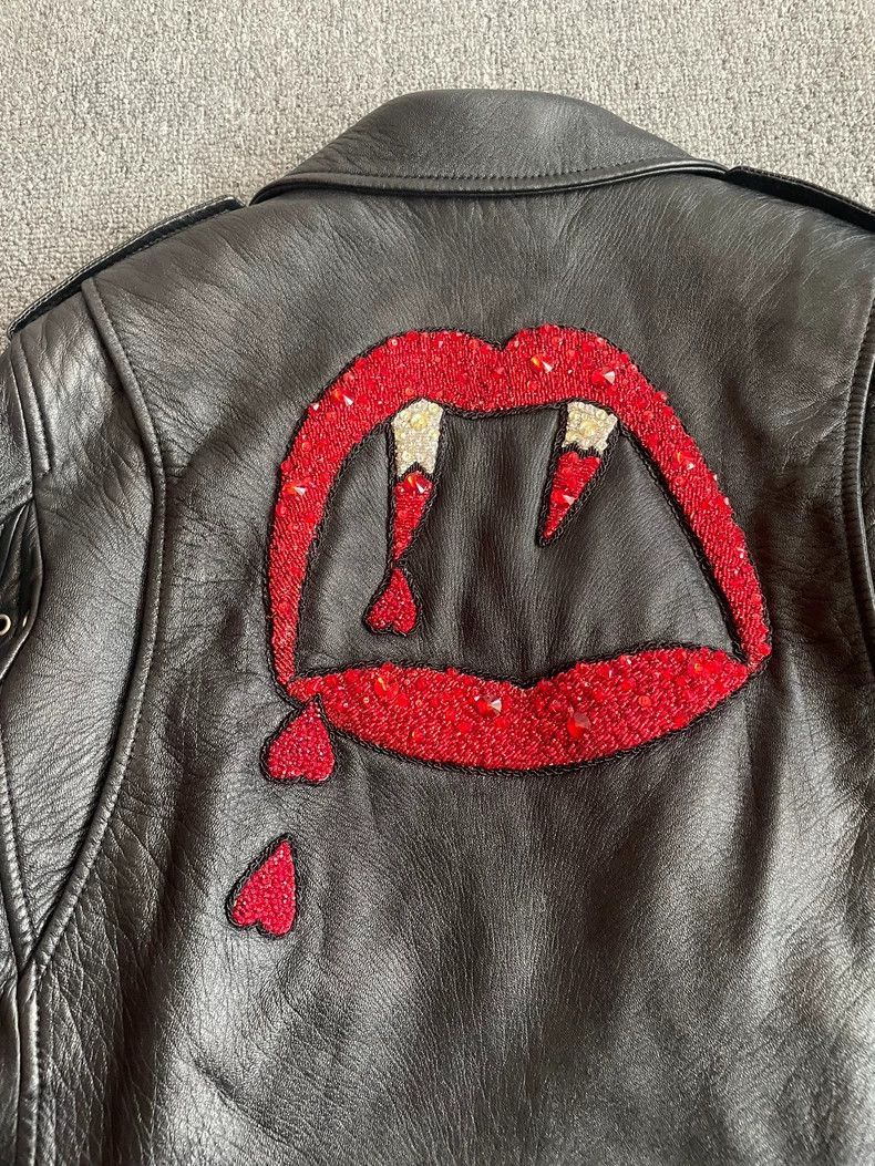 Saint Laurent Paris Saint Laurent Leather Jacket with Lips Design- Size US L / EU 52-54 / 3 - 4 Thumbnail