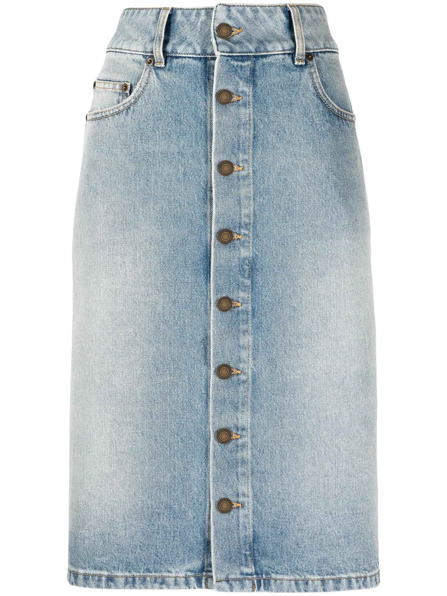 Saint Laurent Paris o1s1wg111024 Midi Skirt in Pasadena Denim in Blue Size 26" / US 2 / IT 38 - 1 Thumbnail