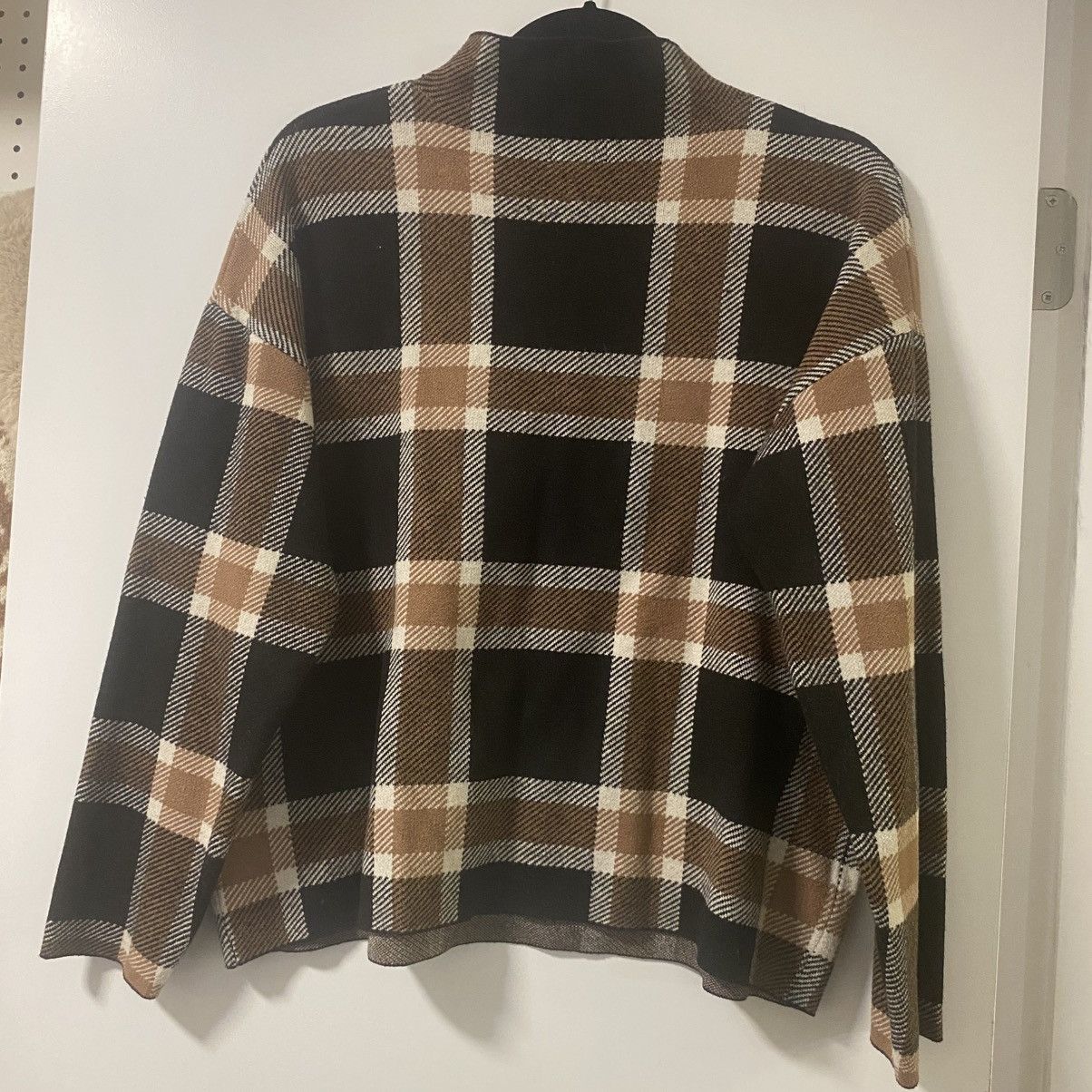 Nicole Miller Nicole Miller Plaid Cowl Neck Sweater : Black, Brown & Cream Size XL / US 12-14 / IT 48-50 - 2 Thumbnail