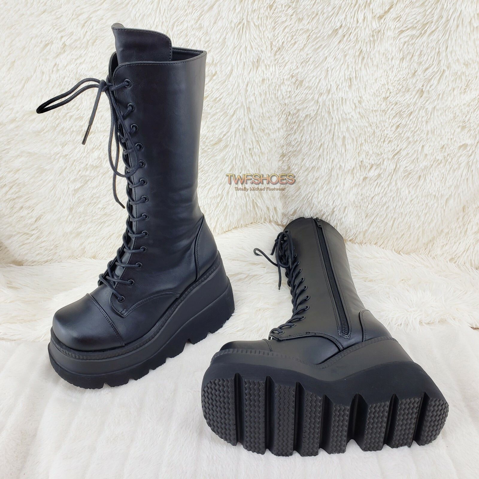 Other DEMONIA Shaker 72 Black Platform 4.5" Wedge Mid Calf Goth Pu Size US 6 / IT 36 - 2 Thumbnail