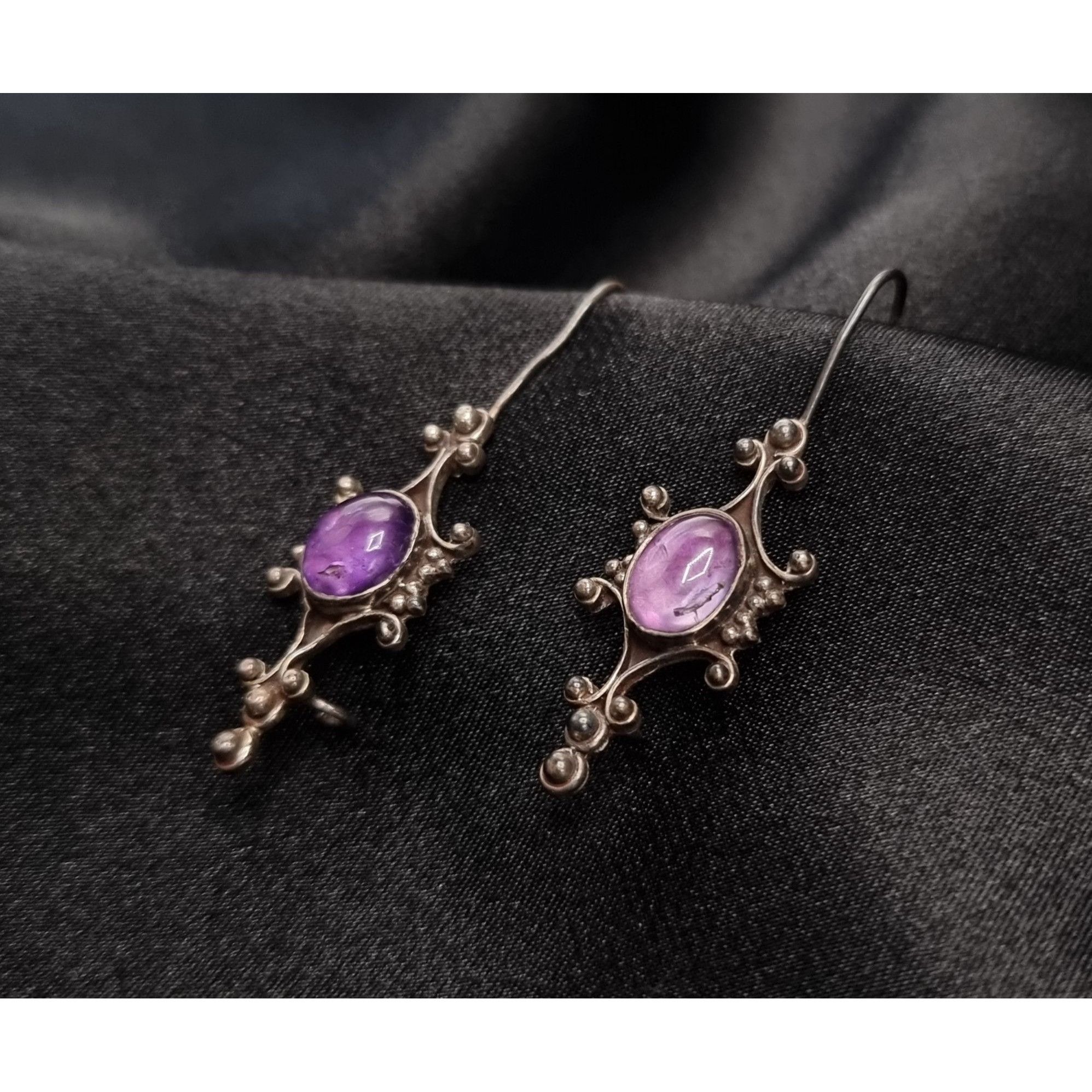 Vintage Vintage Early 2000s 925 Sterling Silver Amethyst Dangle Earr Size ONE SIZE - 3 Thumbnail