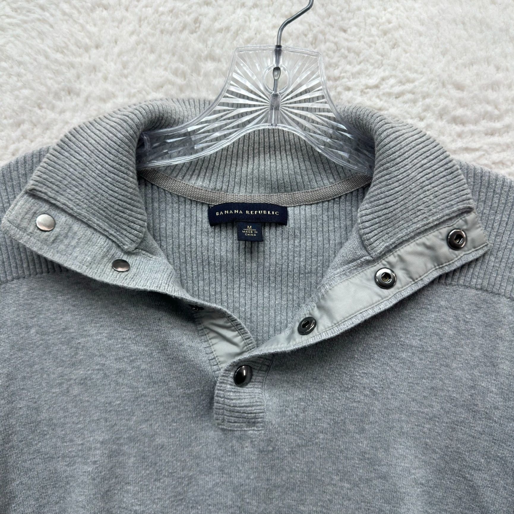 Banana Republic Banana Republic Sweater Mens Medium Grey Knit Mock Neck Snap Button Cotton Size US M / EU 48-50 / 2 - 4 Thumbnail