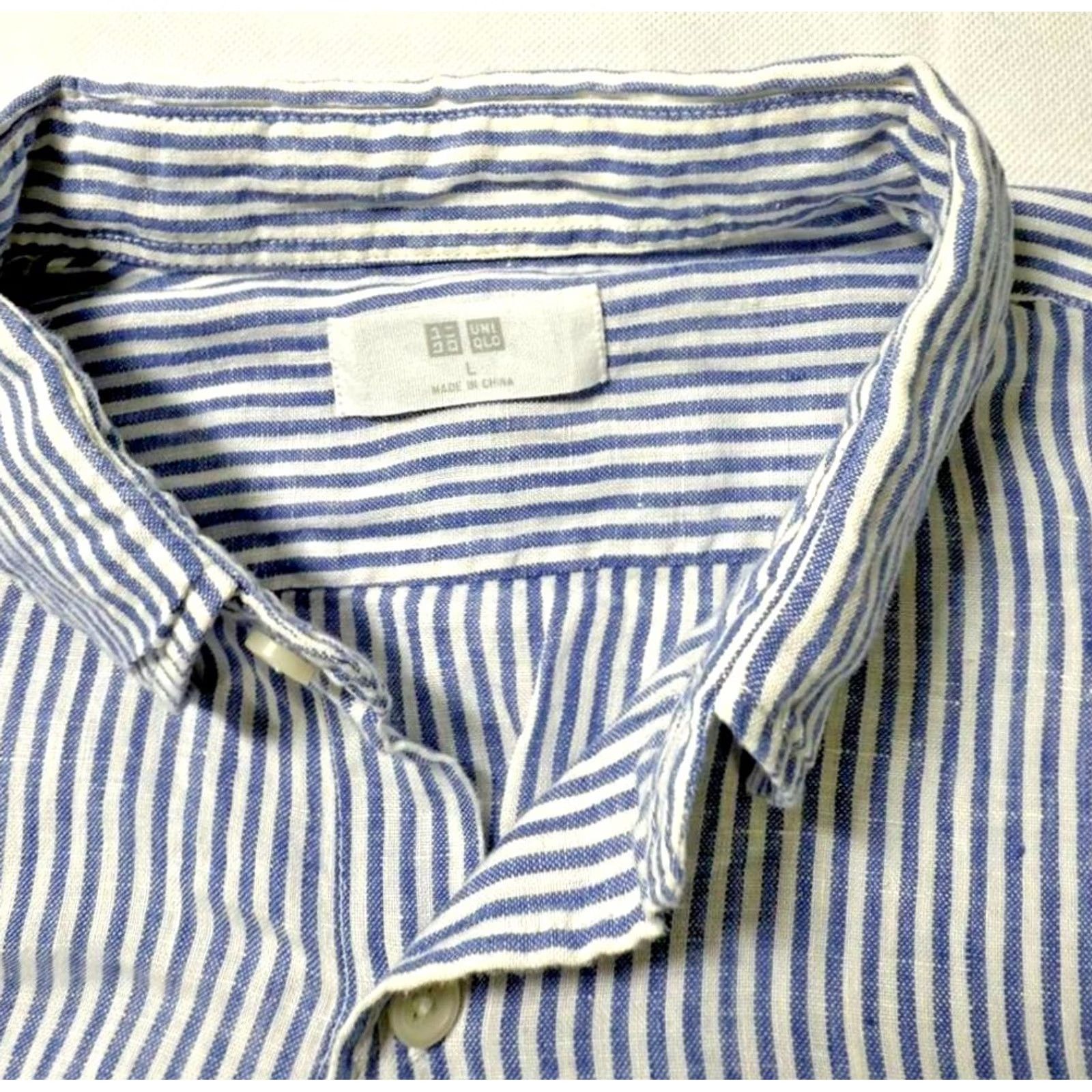 Uniqlo Uniqlo Blouse - Linen, Striped, Button, Collared, Long Sleeve, Blue/White - Size L - Casual Women's Top Size L / US 10 / IT 46 - 5 Thumbnail