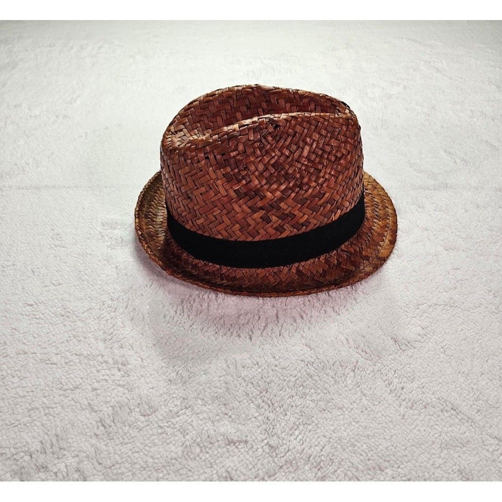 H&M H&M Mens Straw Fedora Hat Brown Woven Sun Hat Black Band Size ONE SIZE - 2 Thumbnail