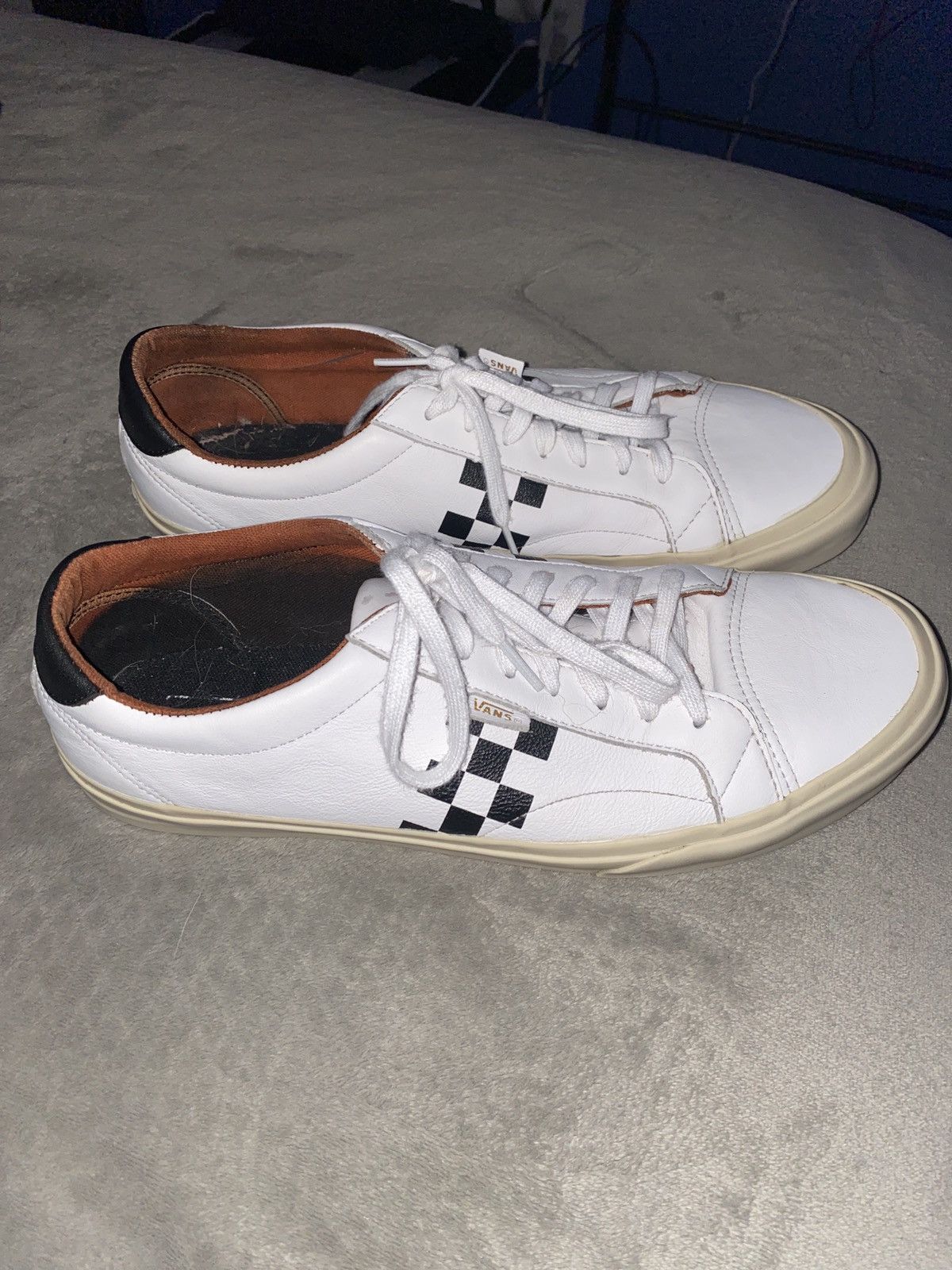 Vans Vans Authentic Checkered Strip White Leather Low Shoes Size US 13 / EU 46 - 6 Thumbnail