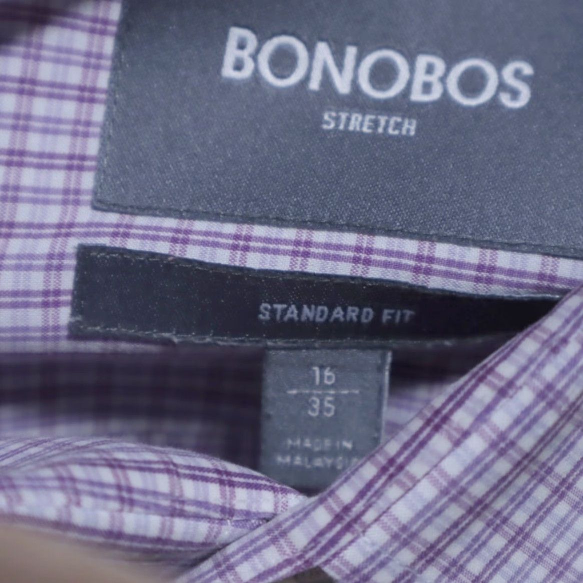 Bonobos Bonobos 16/35 Standard Fit Nylon Stretch Cotton Blend Gingham Long Sleeve Button Up Shirt Purple Men's L Size US L / EU 52-54 / 3 - 5 Thumbnail