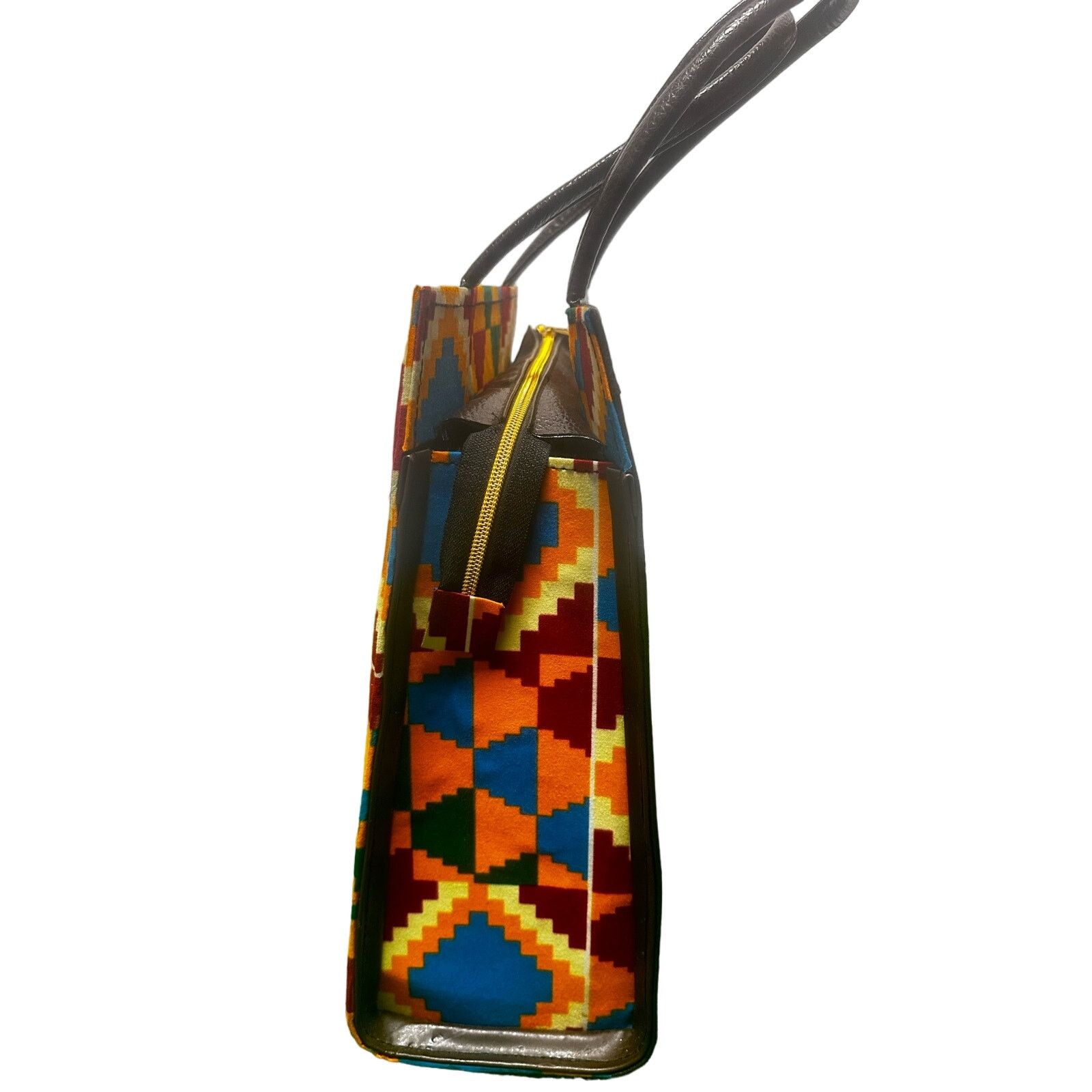 Handmade Woven straw Kente cloth medium handbag with woman silhouette Size ONE SIZE - 2 Thumbnail