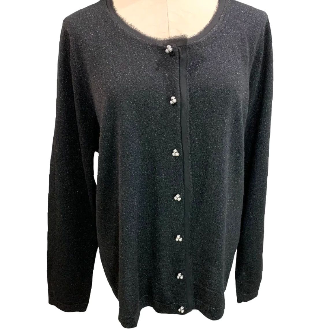 Talbots Talbots Woman 2X New Black Sparkle Metallic Silver Button Cardigan Lightweight W Size XXL / US 16-18 / IT 52-54 - 2 Thumbnail