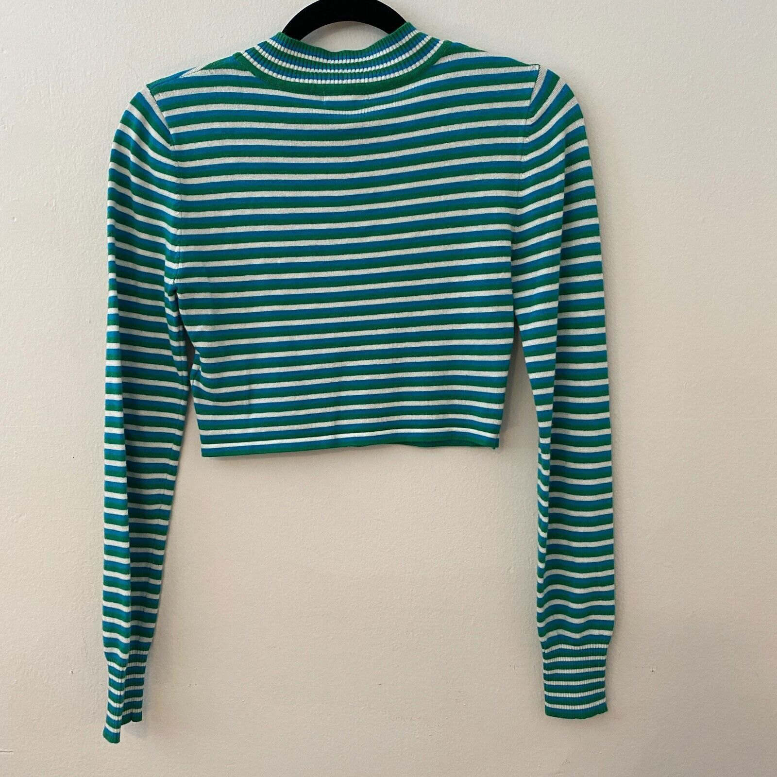 Other Silence + Noise Blue Green Striped Cropped Mock Knit Top S Size S / US 4 / IT 40 - 10 Thumbnail