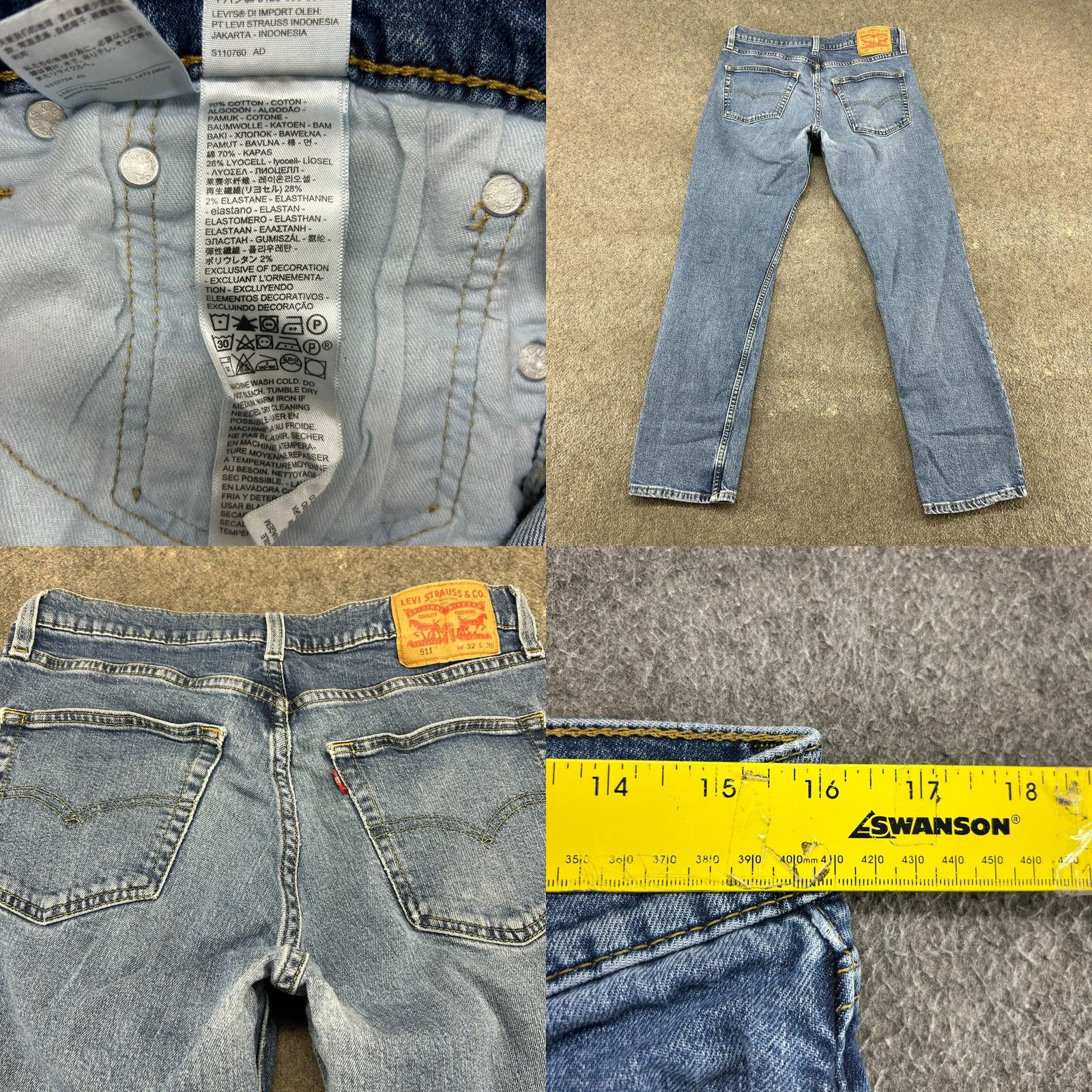 Levi's Levi's 511 Jeans Mens 32x30 Slim Fit Medium Wash Blue Stretch Denim Regular Size 32 Modern Distressed 5-Pocket Button Fly Zip Mens Size US 32 / EU 48 - 9 Thumbnail
