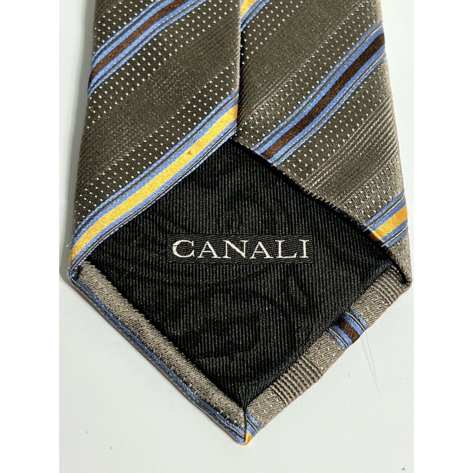 Canali Canali Men's Tie Italy Made Gray Blue Striped Silk Necktie Size ONE SIZE - 2 Thumbnail