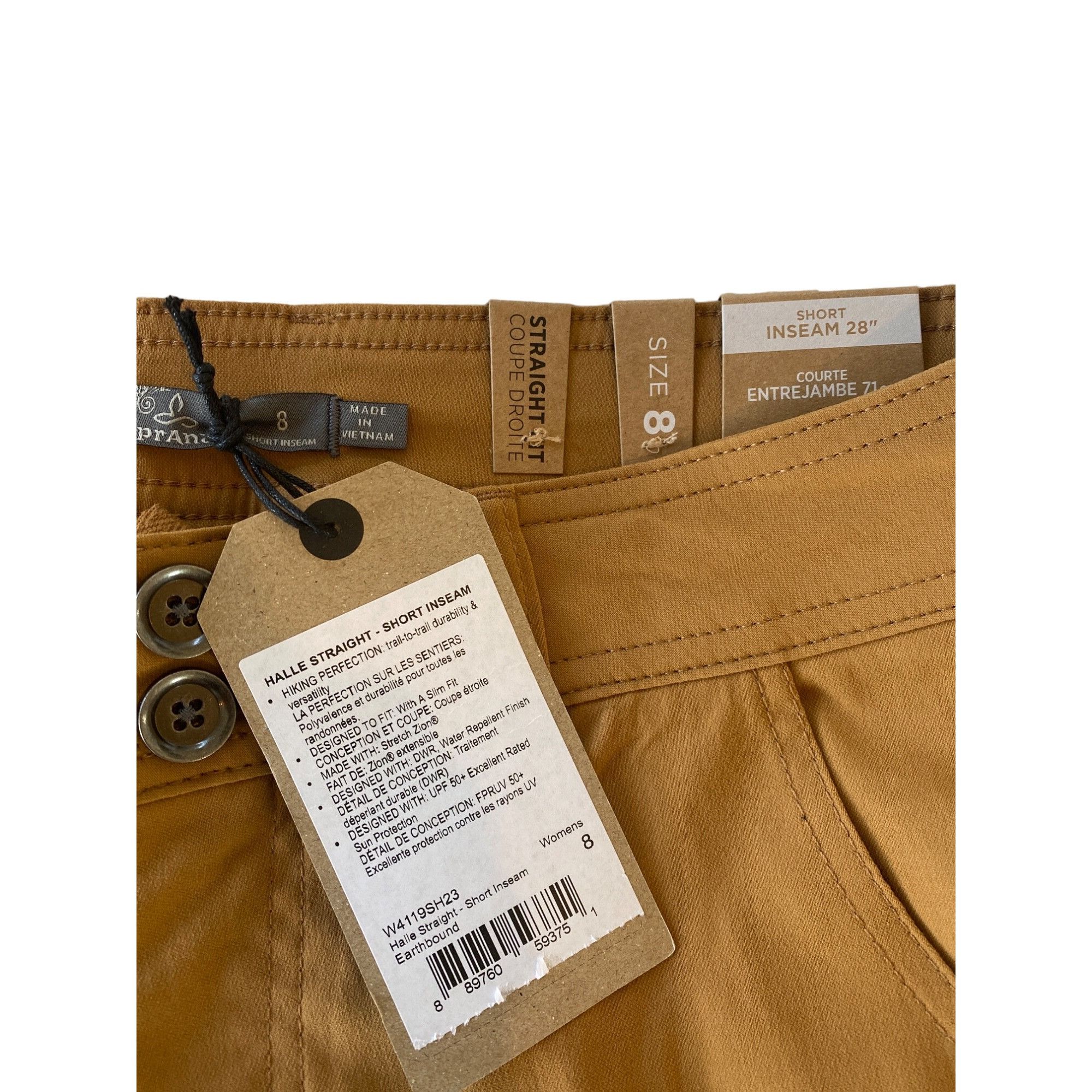Prana NWT PrAna Halle Pants Women's 8 Short Tan Snap Roll Up Quick Size 30" / US 8 / IT 44 - 8 Thumbnail