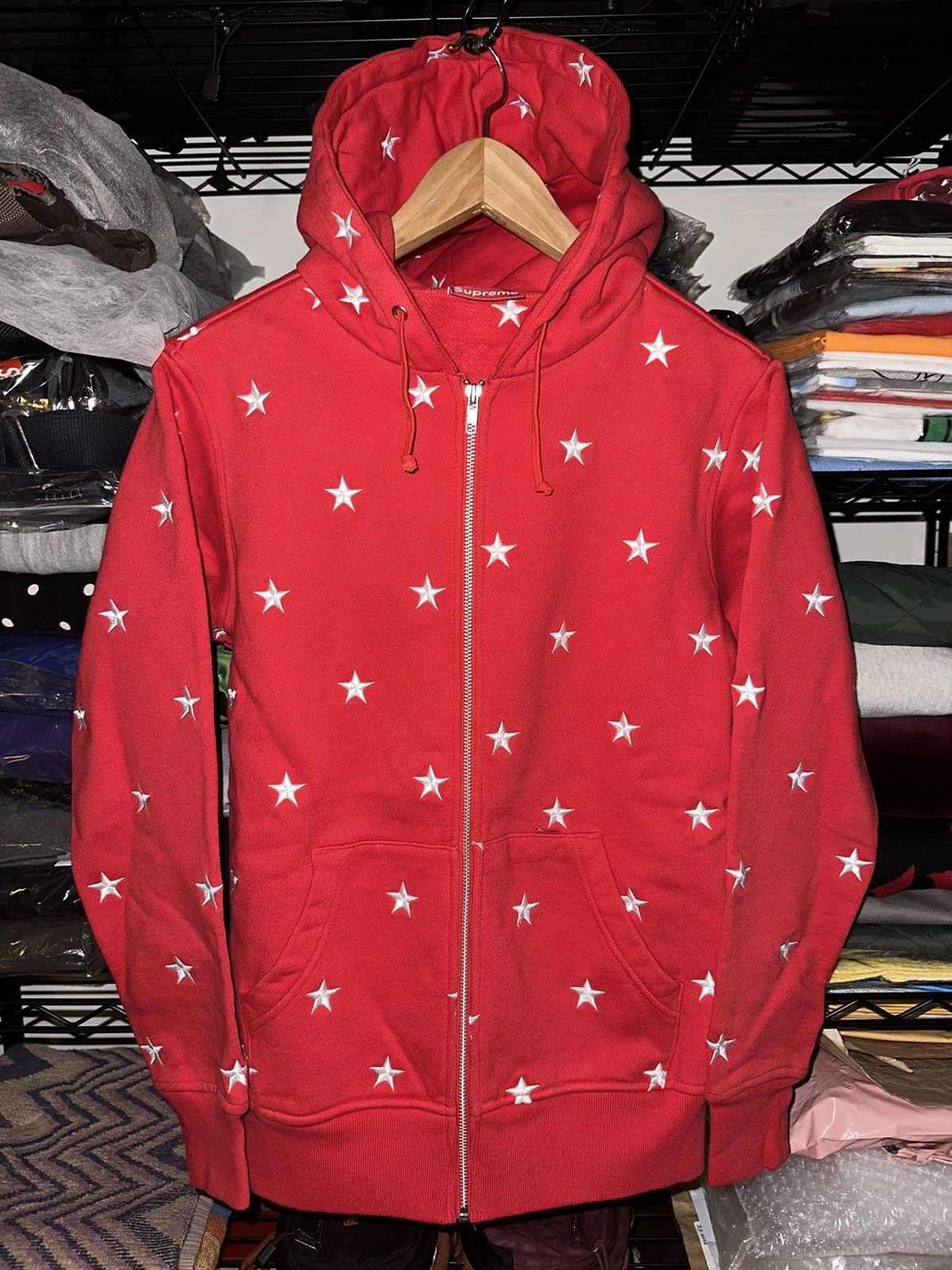 image of Supreme x Vintage Zip Up Hoodie in Red, Men's (Size Small)