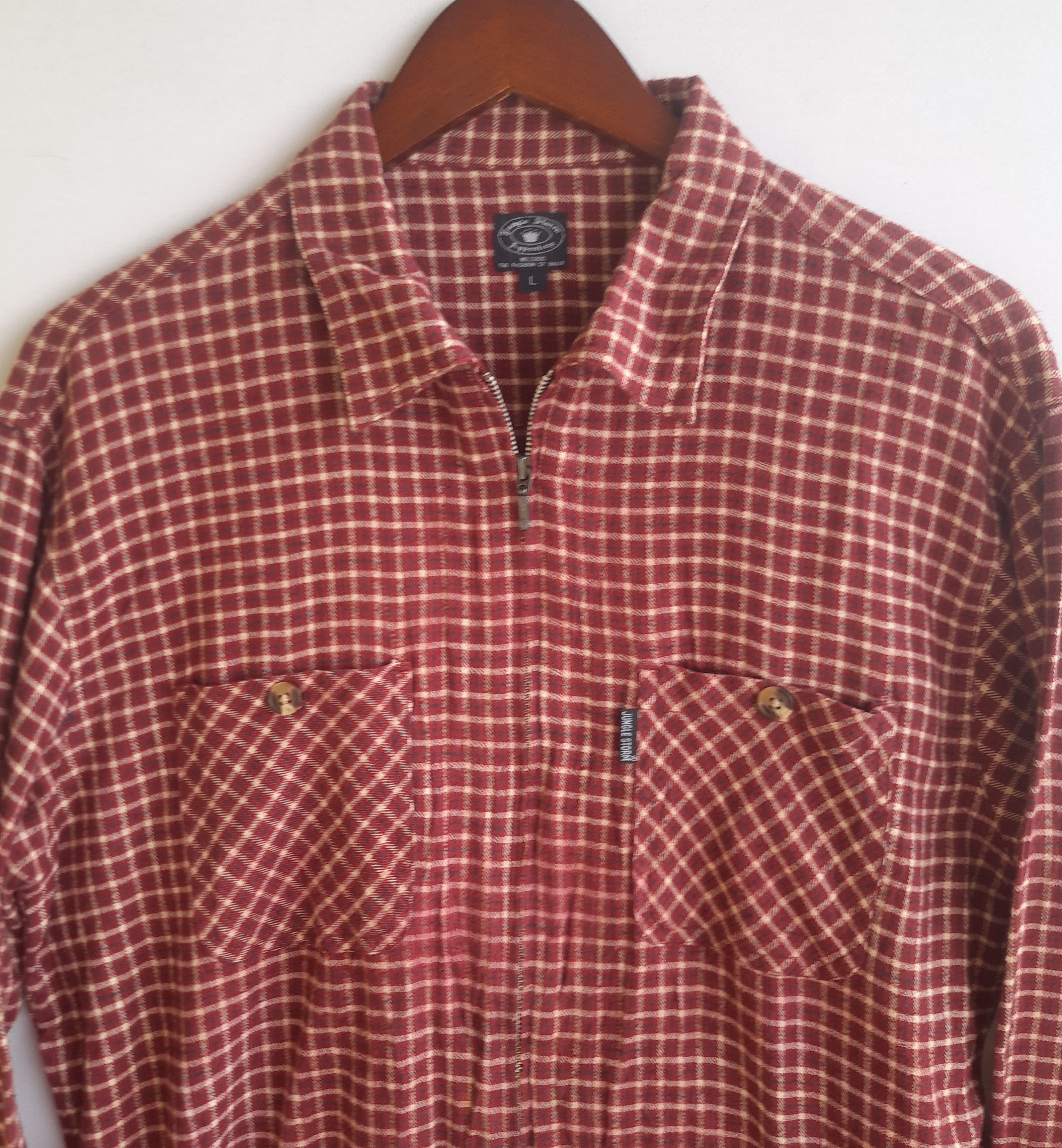 Japanese Brand Vintage Jungle Strom Plaid Flannel Zipper Size US L / EU 52-54 / 3 - 3 Thumbnail