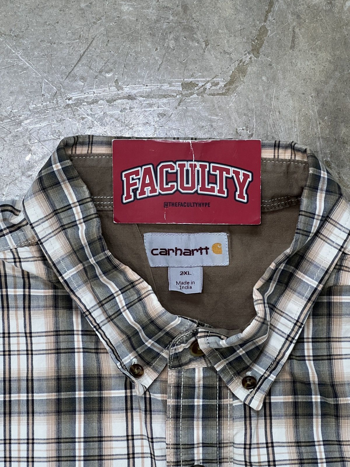 Carhartt × Vintage Vintage Carhartt Relaxed Fit Tan Brown Plaid Long Sleeve 2XL Size US XXL / EU 58 / 5 - 3 Thumbnail