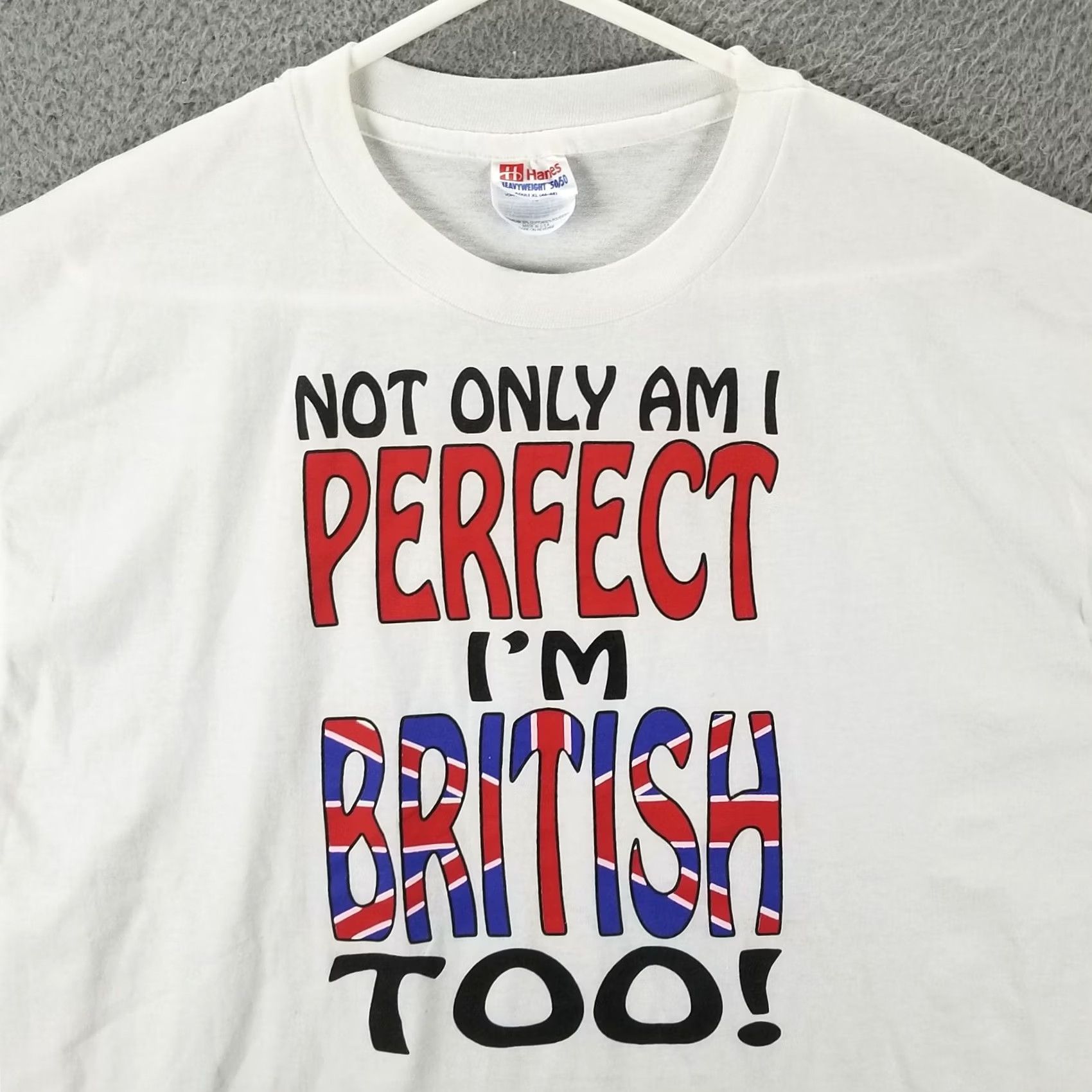 Hanes VINTAGE I'm Perfect British T-Shirt Adult XL White Nike? Size US XL / EU 56 / 4 - 2 Thumbnail