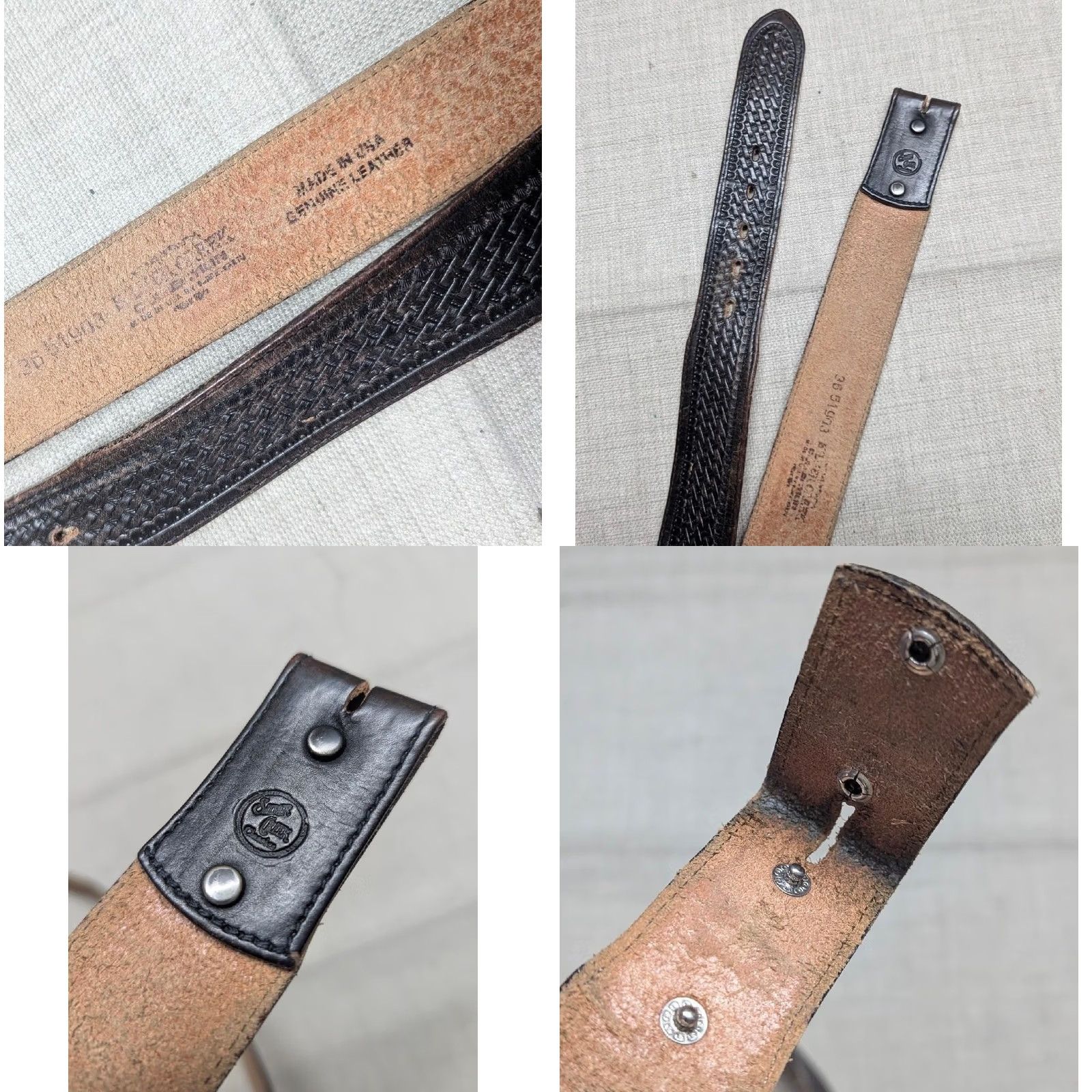 Vintage VINTAGE USA made TOOLED buckle belt 36 leather WESTERN tapered COWHIDE brown Mens Size 36 - 8 Thumbnail