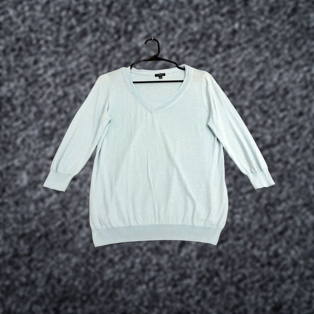 Talbots Talbots Sweater Womens M Blue Silk Cotton Blend V-Neck 3/4 Sleeve Classic Style Size M / US 6-8 / IT 42-44 - 1 Thumbnail