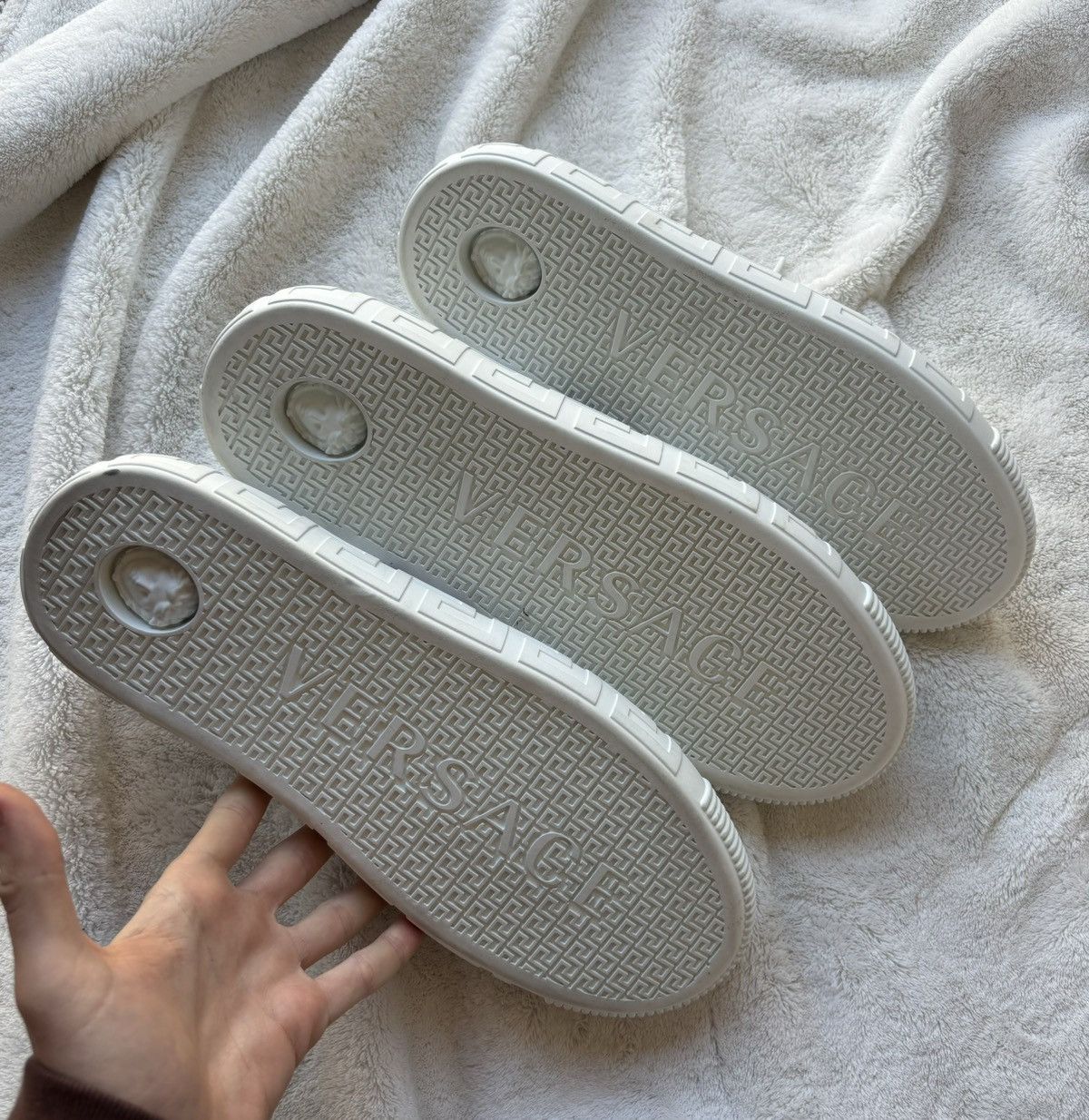 Versace White Striped La Greca Sneakers