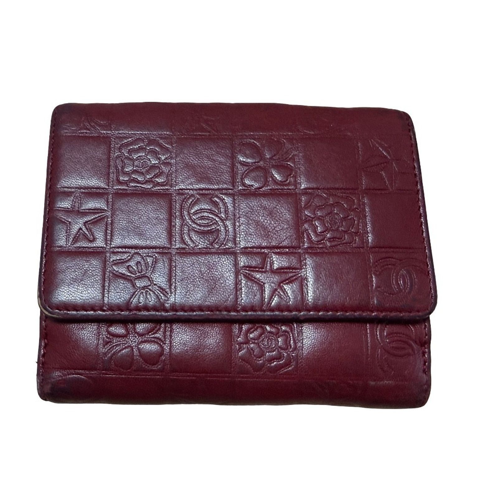 Chanel CHANEL l Icon Coco Women's Wallet Red Lambskin Bifold COA Size ONE SIZE - 3 Thumbnail