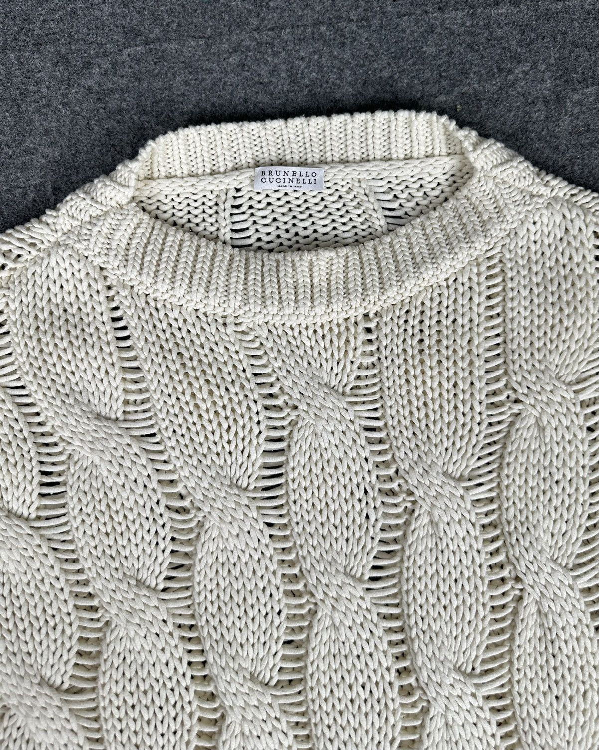 Brunello Cucinelli Brunello Cucinelli - Cable Knit Sweater - Off White Color Size L / US 10 / IT 46 - 4 Thumbnail