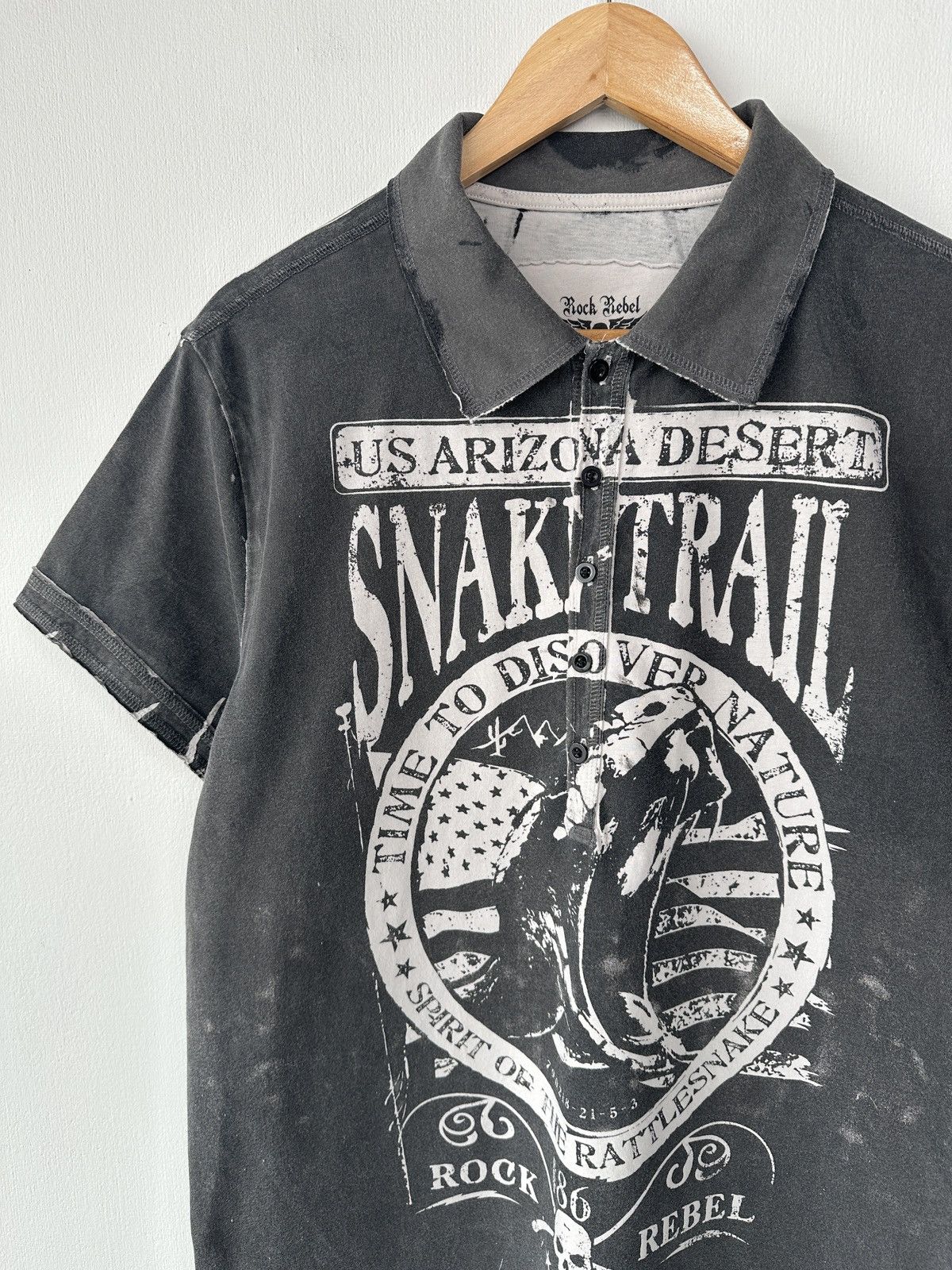 Vintage ROCK REBEL Snake Trail Arizona Desert Grunge Polo Shirt Y2K Size US L / EU 52-54 / 3 - 3 Thumbnail