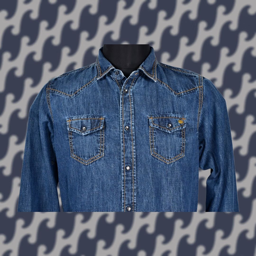 Diesel Diesel Shirt Denim Long Sleeve Slim Fit Snap Pockets Men XL Blue - 100% Cotton, Classic Fit, Button-Up, Casual/Party/Cocktail Size US XL / EU 56 / 4 - 1 Thumbnail