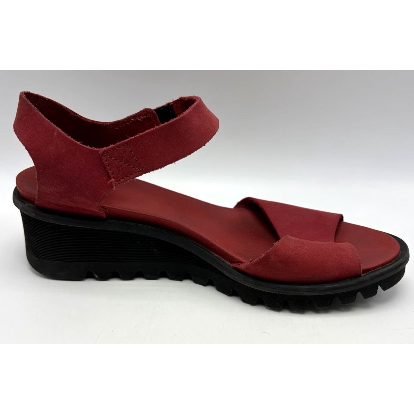 Vintage Loints of Holland Sandals Womens 9 Red Leather Ankle Strap Wedge Sandal Casual Shoes Size US 8 / IT 38 - 2 Thumbnail