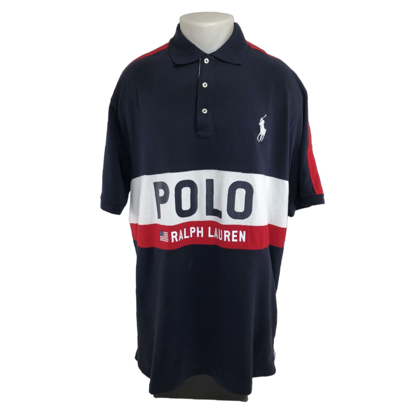 Ralph Lauren VINTAGE Ralph Lauren Polo Shirt Big Pony XL Tall Embroidered Flag Blue Mens XLT Shirt Size US XL / EU 56 / 4 - 1 Thumbnail