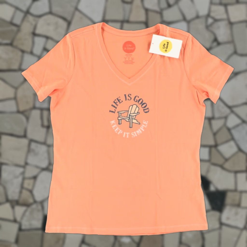 Life is Good Life is Good Keep It Simple Classic Fit V-Neck T-Shirt Orange Women's S Shirt Women S Orange V-Neck Keep It Simple Classic Fit Solid 90s? Size S / US 4 / IT 40 - 1 Thumbnail