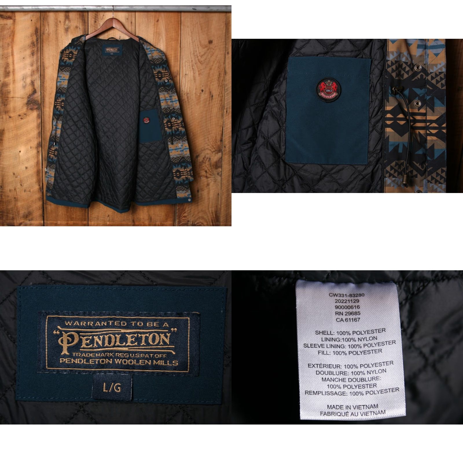 Pendleton VINTAGE Pendleton Bridgeport Moroccan Blue Water Resistant Hooded Jacket Women's L Blue Parka Hooded Water Resistant Jacket Size L / US 10 / IT 46 - 9 Thumbnail